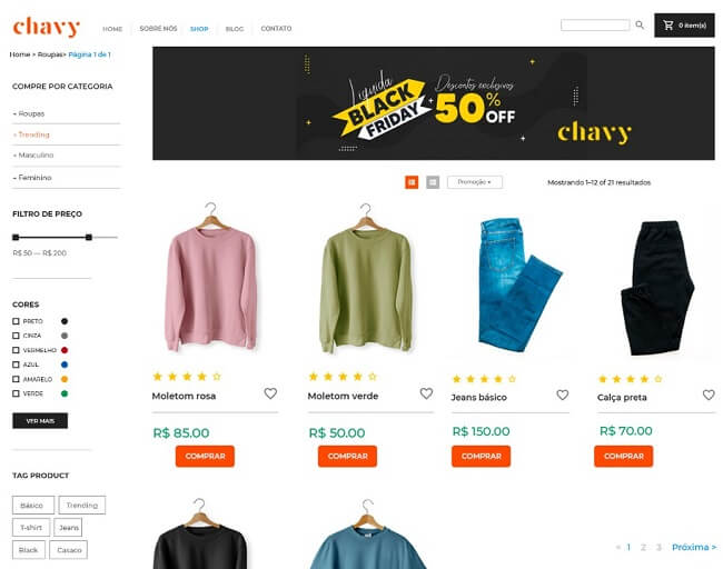 exemplo de hotsite promocional na black friday em e-commerce de roupas.