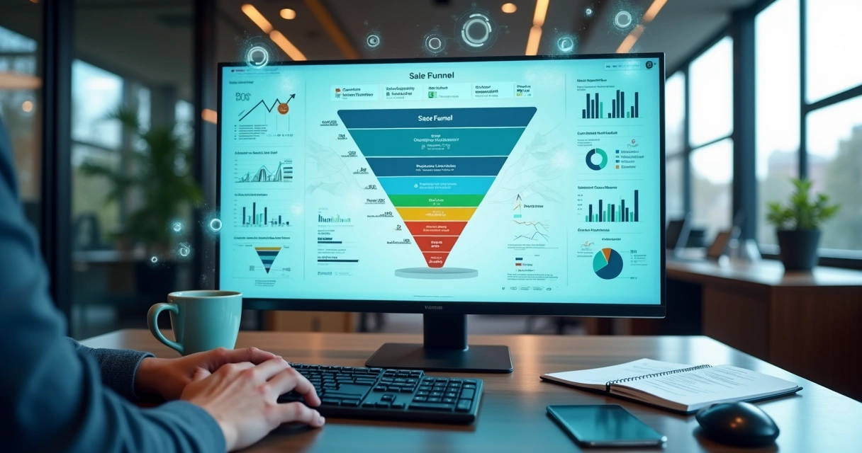 Painel do Dynamics com funil de vendas otimizado e gráficos avançados na tela