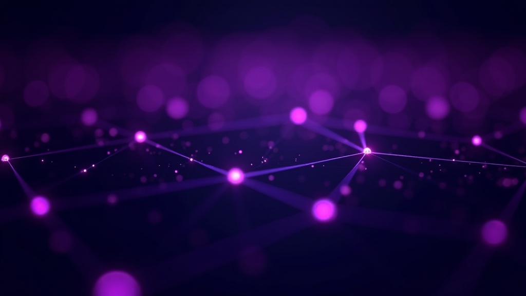 Ferramentas de social media — rede de nós conectados em paleta violeta abstrata