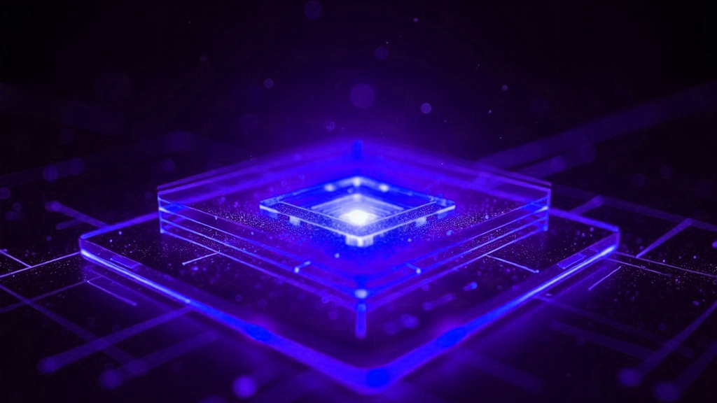 Ilustração abstrata de fluxos de dados violeta e azul convergindo para um ponto de resultado, representando uma agência de performance