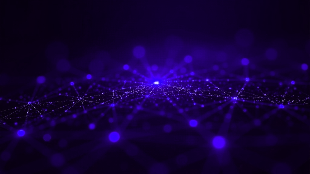 Ferramentas de gestão de projetos para times de marketing: nós interconectados em azul-roxo sobre fundo escuro