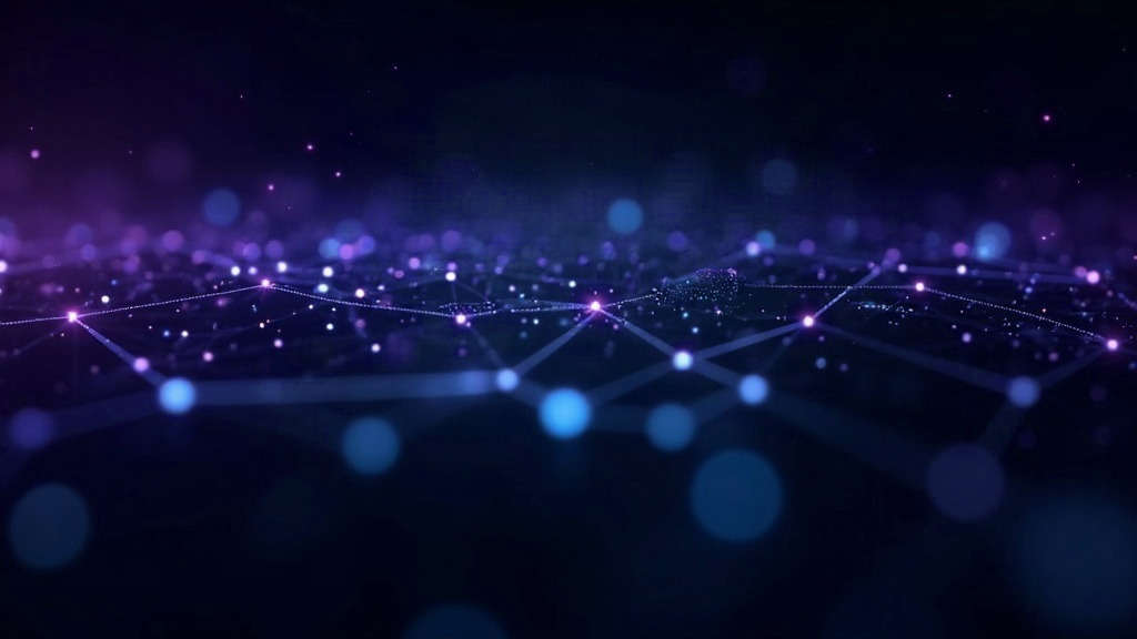 Melhores CRMs com IA: rede de dados conectada em violeta e azul