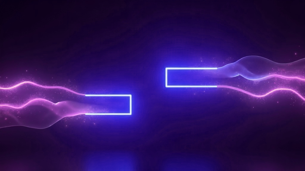 Ilustração abstrata de fluxos de quadros de vídeo luminosos lado a lado, em tons de roxo e azul